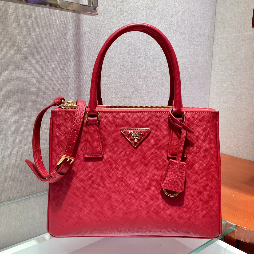 Prada Medium Galleria Saffiano Leather Bag Tote Shoulder Bag Red 1BA863